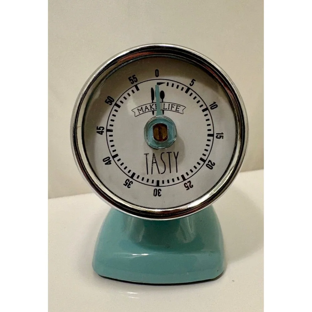 Manual Kitchen Timer Savor the Day MCM Style Turquoise & Chrome 3in Works Well